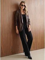 Dámska kožená bunda s naberanými rukávmi, hnedá, FashionStreet PY0165