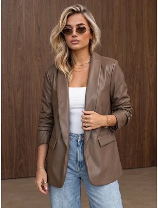 Dámska kožená bunda so zvrásnenými rukávmi Fango FashionStreet PY0166 Dámska kožená bunda so zvrásnenými rukávmi Fango FashionStreet PY0166