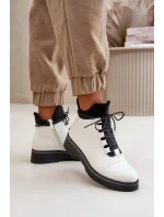 Botki Damskie Ocieplane Z Niską Cholewką Eko Skórzane Białe