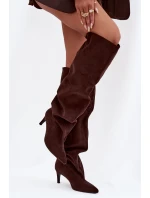 Kozaki Damskie Na Szpilce Wsuwane Czekoladowe Mavilla