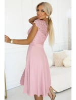 381-6 LINDA ľahké šifónové šaty s čipkovým výstrihom - BRUCE PINK