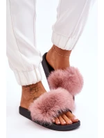 Damskie Gumowe Klapki Z Futerkiem Różowe Lucrece
