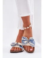 Damskie Klapki Z Kokardą Na Korkowej Platformie Niebieskie Lisandrea