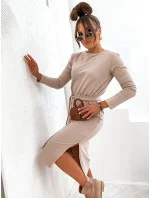 Midi šaty s opaskom béžové (773) Midi šaty s opaskom béžové (773)