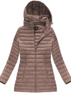 Prešívaná bunda v staroružovej farbe s kapucňou (7473-PLUS)