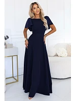 694-4 MIRELLA Elegantné maxišaty so zvonovým strihom a flitrovými rukávmi – tmavomodré 694-4 MIRELLA Elegantné maxišaty so zvonovým strihom a flitrovými rukávmi – tmavomodré