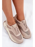 Zamszowe Sneakersy Na Platformie Damskie Big Star RR274897 HI-POLY SYSTEM Beżowe