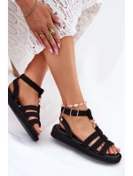 Sandały Damskie Na Platformie Ze Złotym Detalem Czarne Kartia