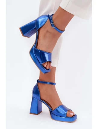 Lakierowane Sandały Damskie Na Słupku Niebieskie Marila