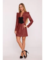 M869 Tvídové šaty s výstrihom do V - bordové