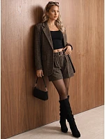 Dámske sako s kockovaným vzorom, hnedé, FashionStreet PY0155 Dámske sako s kockovaným vzorom, hnedé, FashionStreet PY0155