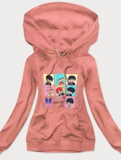 Dámska športová mikina v broskyňovej farbe s potlačou (N7283)