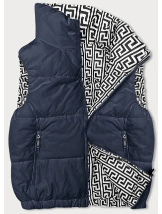 Tmavomodrá krátka dámska páperová vesta so stojačikom (16M9092-215) Tmavomodrá krátka dámska páperová vesta so stojačikom (16M9092-215)