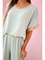 Viskózová súprava so zlatým lemovaním tmavá mentolová