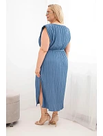 Plus size dámske šaty z viskózy, plisované, s džínsovou kravatou