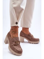 Eleganckie Półbuty Na Słupku Ze Złotą Ozdobą Beżowe Lemar Harmell