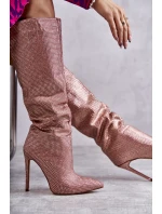 Modne Kozaki Na Szpilce Z Cyrkoniami Różowe Lovisa