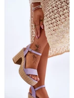 Wygodne Zamszowe Sandały Na Masywnym Słupku Fioletowe Elishia