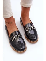 Skórzane Damskie Lakierowane Mokasyny Laura Messi 2760 Granatowe