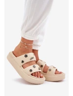 Piankowe Klapki Damskie Z Przypinkami Beżowe Ravanala