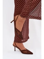 Kožené sandály s pletením na jehle hnědé Hanelis