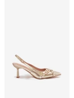 Dámské sandály na podpatku s řemínky a přezkou Zlaté Parina