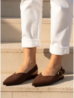 Dámske semišové baleríny s otvoreným podpätkom slingback hnedé FashionStreet ZY1354 Dámske semišové baleríny s otvoreným podpätkom slingback hnedé FashionStreet ZY1354