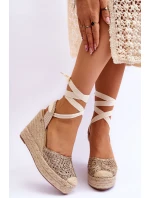 Wiązane Damskie Sandały Na Koturnie Beżowe Josephine
