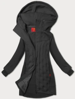 Dlhá dámska mikina v grafitovej farbe so stojacím golierom a kapucňou LHD (AMG-178)