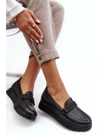 Skórzane Półbuty Na Platformie Z Ozdobą Czarne Lemar Lehira