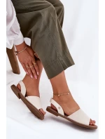 Sandały Damskie Na Płaskim Obcasie Eko Skórzane Beżowe Dereka