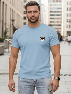 Pánske modré bavlnené tričko s potlačou buldoga FashionStreet NX0125R