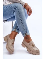 Damskie Półbuty Skórzane Z Ozdobą Beżowe Rosefalls