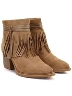 Dámske kovbojské členkové topánky so strapcami, zateplené, farba camel, M. Daszyński Dámske kovbojské členkové topánky so strapcami, zateplené, farba camel, M. Daszyński