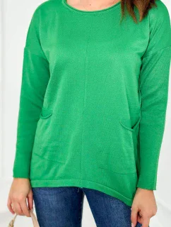 Sveter s prednými vreckami jasne zelená