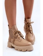 Skórzane Workery Z Ażurowym Wzorem Beżowe Abilene