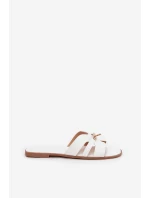 Płaskie Klapki Damskie Z Paseczkiem I Złotym Detalem Białe Kerenza