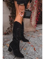 Kozaki Kowbojki Damskie Na Słupku Z Eko Zamszu Czarne Coretta