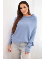 Dámsky viskózový asymetrický sveter netopier typu denim blue Dámsky viskózový asymetrický sveter netopier typu denim blue