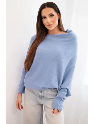 Dámsky viskózový asymetrický sveter netopier typu denim blue Dámsky viskózový asymetrický sveter netopier typu denim blue