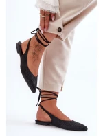 Wiązane Damskie Baleriny Zdobione Ćwiekami Czarne Jange