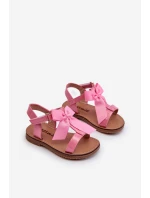 Lakierowane Sandałki Dziecięce Z Kokardką Na Rzep Różowe Joratia