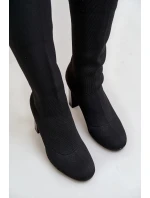 Kozaki Ze Skarpetkową Cholewką Za Kolano Na Słupku Czarne Esanira