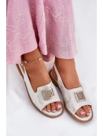 Eleganckie Sandały Damskie Na Płaskim Obcasie Z Ozdobą S.Barski KV51-082 Srebrne