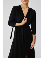 S365 Viskózové šaty áčkového strihu s viazanými rukávmi - čierne