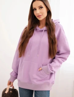 Dámska mikina s kapucňou a klokaním vreckom z bavlny fialovej farby
