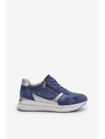 Sneakersy Damskie Na Platformie Z Ażurowym Wzorem I Brokatem INBLU IN000372 Niebieskie