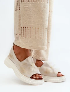 Zazoo 2939 Skórzane Sandały Damskie Z Kokardką Złoty Przecierany