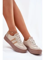 Skórzane Sneakersy Damskie Na Platformie Zazoo N1234 Beżowe