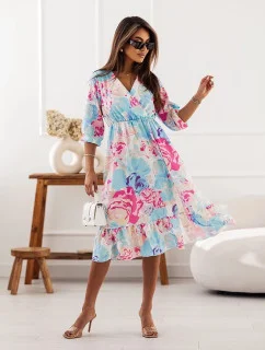 Modro-ružové šaty s obálkovým výstrihom (704)